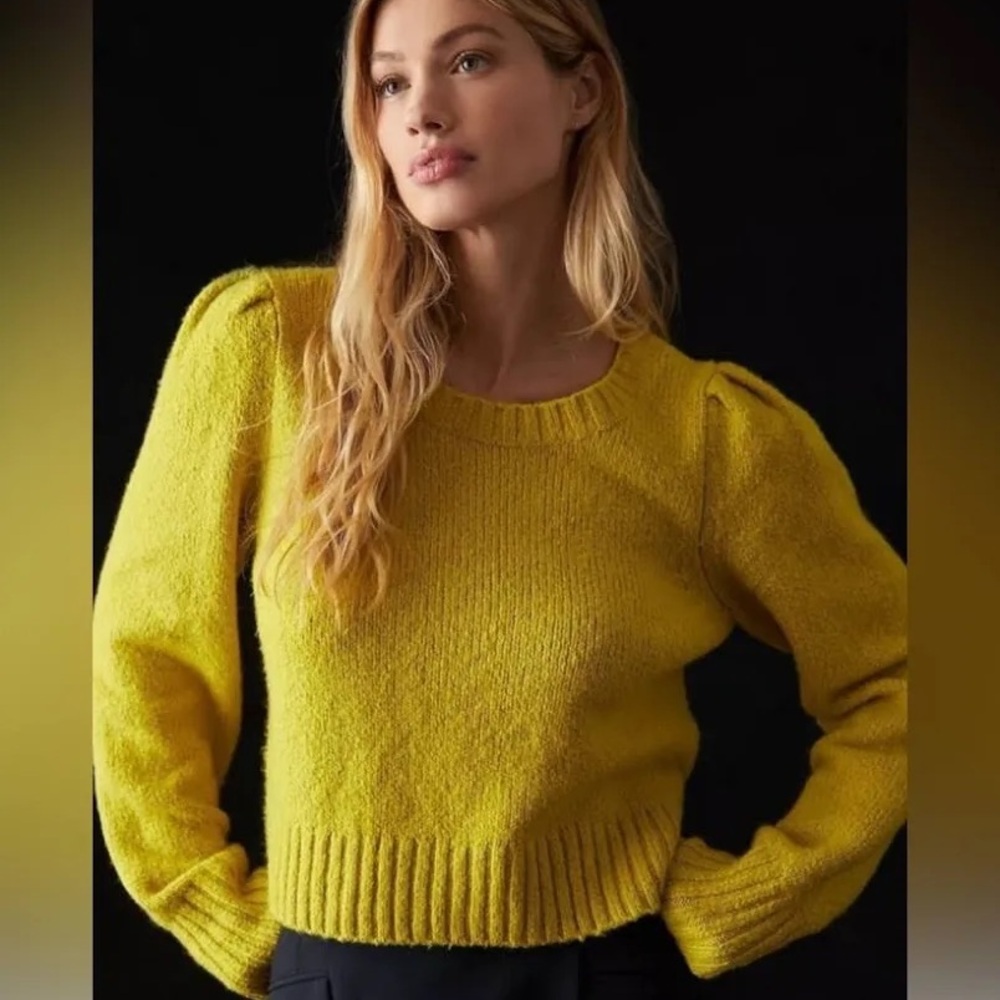 Anthropologie Bright Yellowish Green Crew Neck Sweater